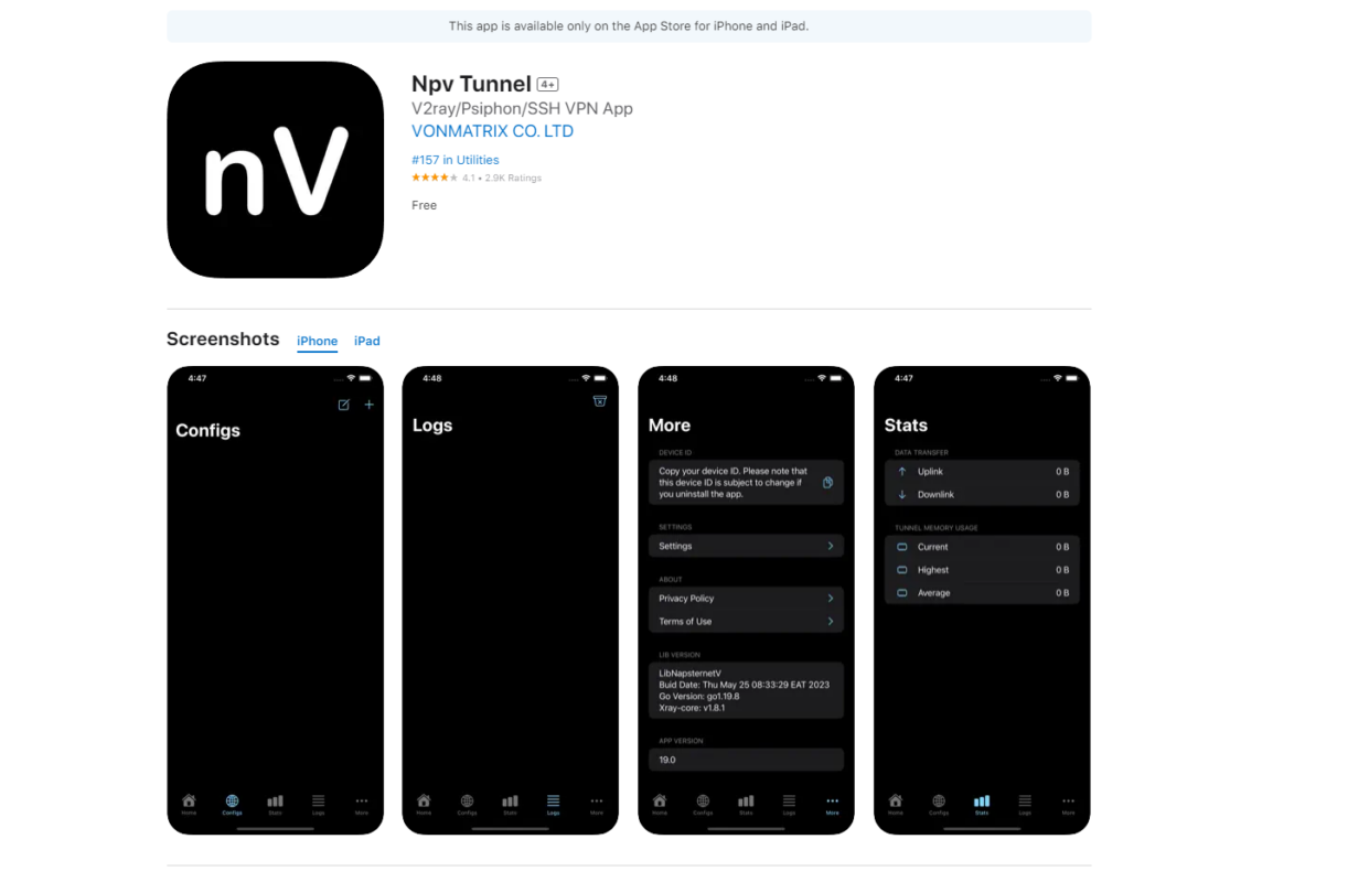 برنامه Npv Tunnel از اپ استور برای v2ray